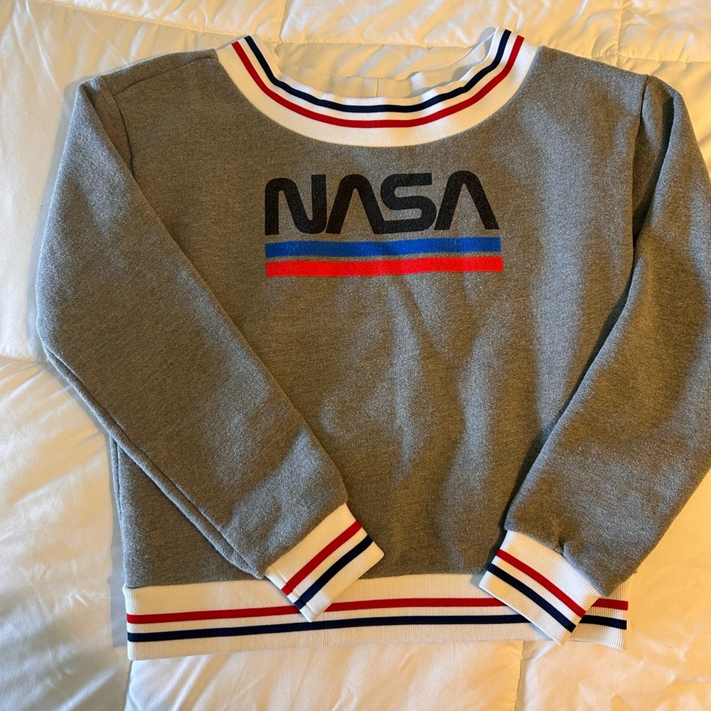 American Apparel NASA Crewneck Sweatshirt with Red & Blue Stripe Trim